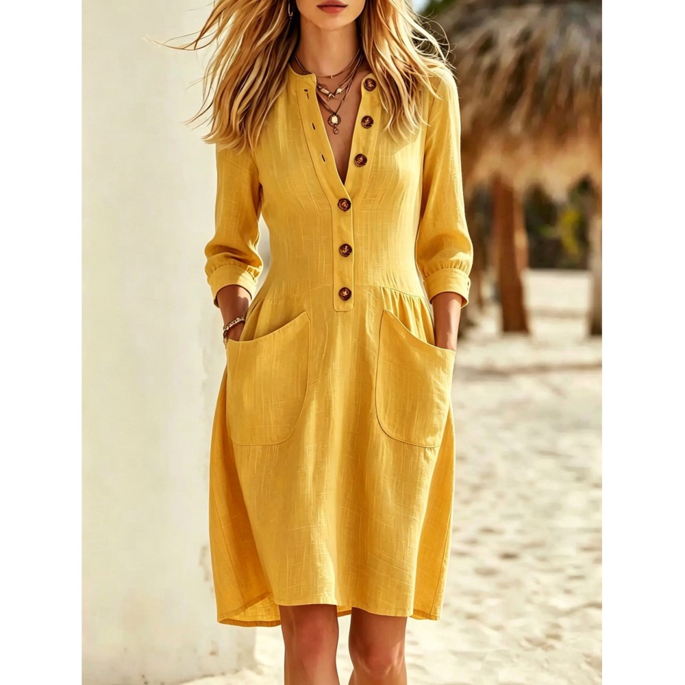 Модное платье-рубашка из льна  – обзор и цена Casual Loose Linen Shirt Dress