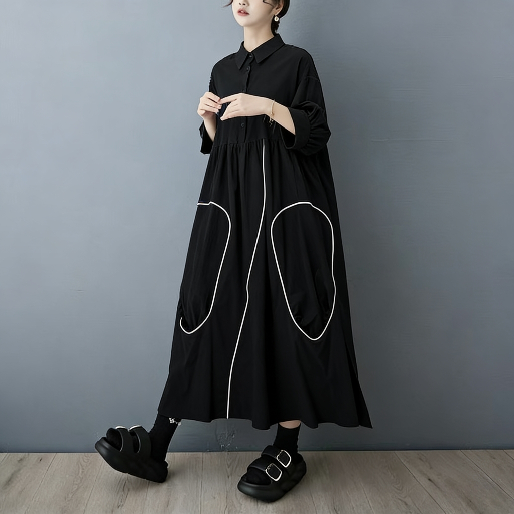 Новое платье-рубашка SuperAen  – обзор и цена Korean Style A Line Shirt Dress