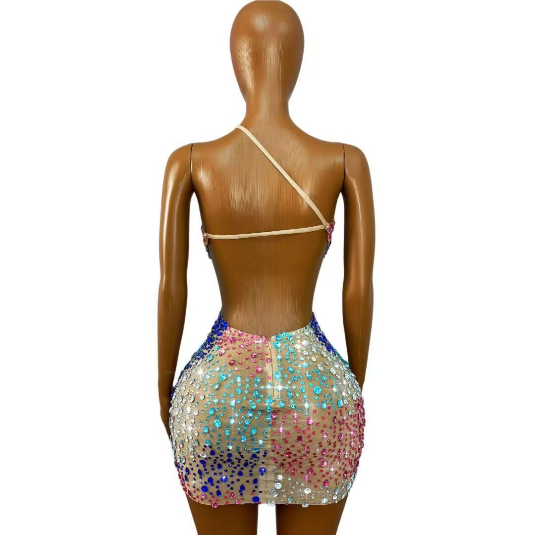 Блестящее разноцветное платье  – обзор и цена Sparkly Rhinestone Club Party Dress